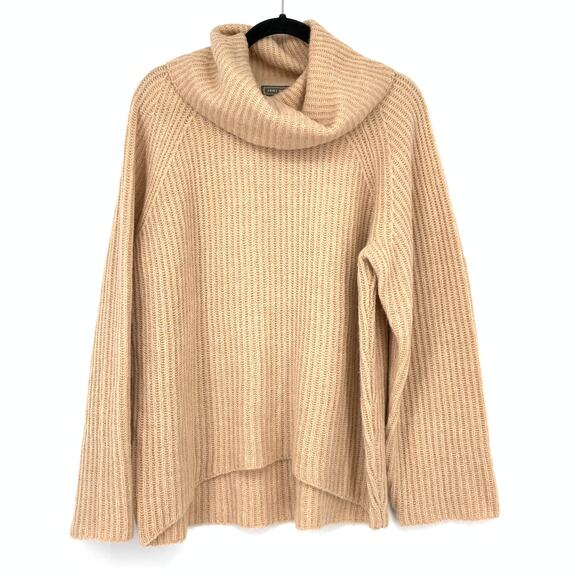 J.Crew Point Sur Mohair Ribbed Cowl Neck Pullover Sweater Womens Size Large Tan - Picture 1 of 6